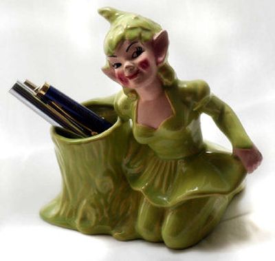 
Once a flower pot, this little pottery pixie is now serving as a pen holder. 
 (Amanda Smith / The Spokesman-Review)