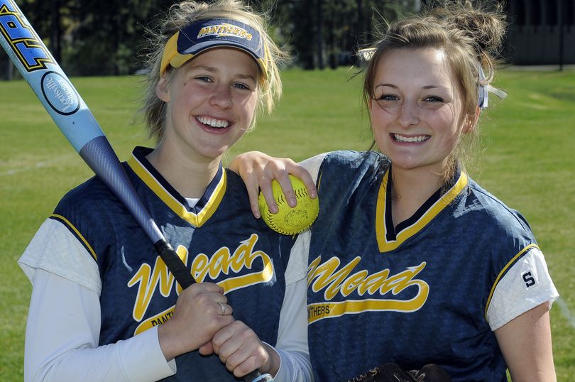 Jill Pecka supplies the batting power and Alisha Meade delivers the pitching for the Mead Panthers. (Dan Pelle)