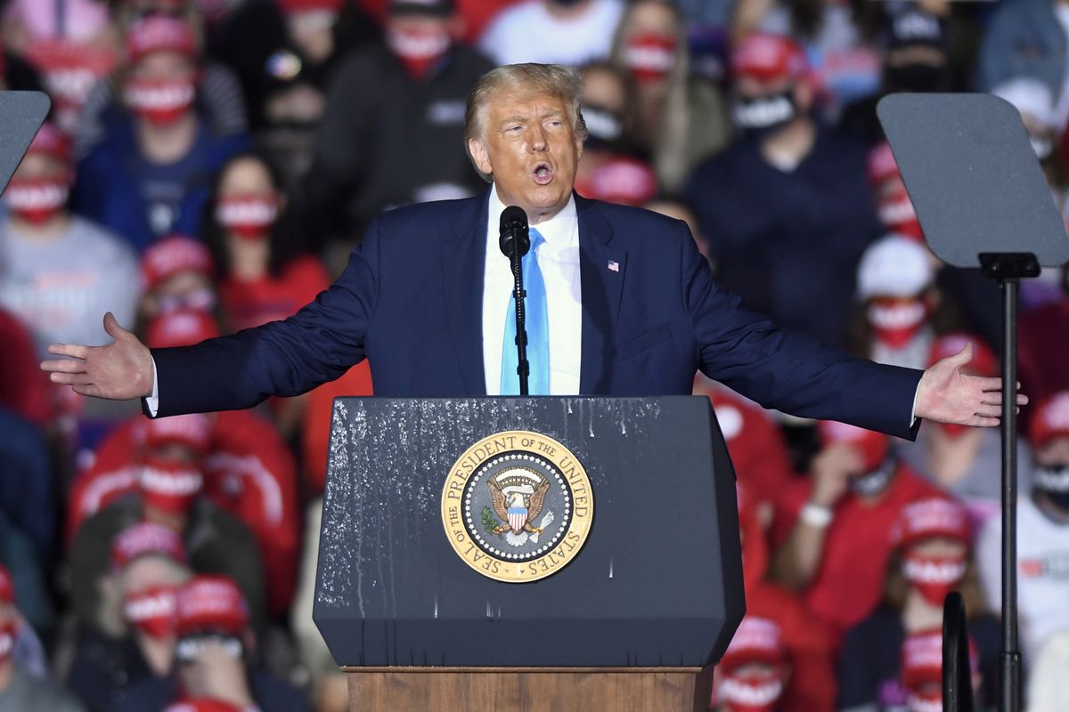 In this Sept. 26, 2020, file photo, President Donald Trump speaks during a campaign rally at Harrisburg International Airport in Middletown, Pa. President Trump and first lady Melania Trump have tested positive for the coronavirus, the president tweeted early Friday.  (Steve Ruark)
