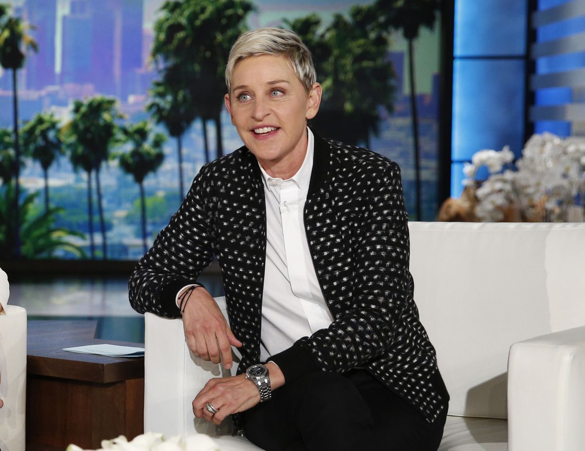 FILE - Ellen DeGeneres appears during a taping of the "The Ellen DeGeneres Show," in Burbank, Calif. on May 24, 2016. DeGeneres, who has seen ratings hit after allegations of running a toxic workplace, has decided her upcoming season next year will be the last. It coincides with the end of her contract.  (John Locher)