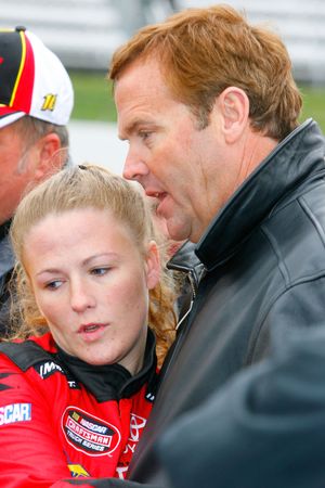 For the first time in NASCAR’s history, a father-daughter duo will race in a national series event. Mike Wallace (r) and his 21-year-old daughter, Chrissy Wallace, are slated to compete in the NASCAR Camping World Truck Series Mountain Dew 250 fueled by Fred's at Talladega Superspeedway on Oct. 31. (John Harrelson / The Spokesman-Review)