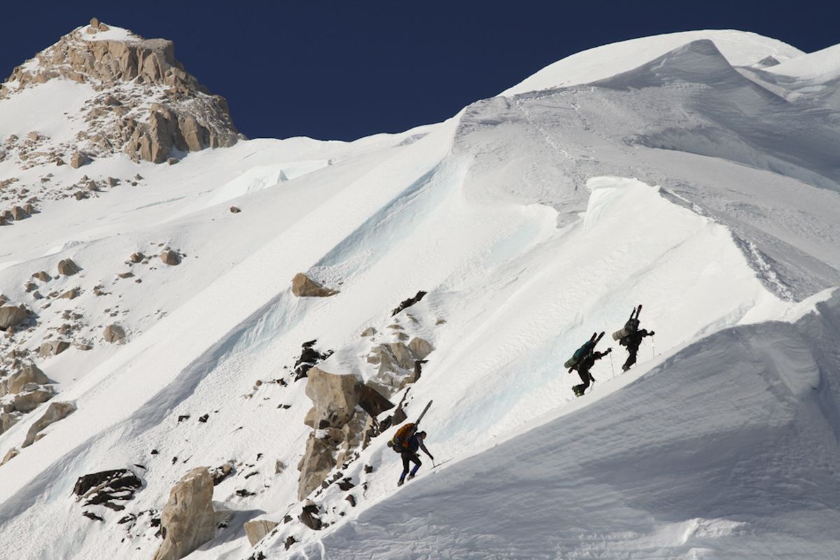 Skiers climb a slope in the Alaska Range for the film "Bike, Ski, Raft Denali Traverse,"   which is being featured in the Winter Wildlands Alliance 2010-2011 Backcountry Film Festival.  (Courtesy photo)