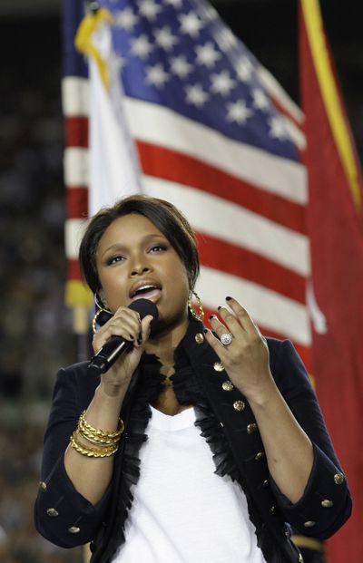 Jennifer Hudson sings the national anthem before Super Bowl XLIII at Raymond James Stadium in Tampa, Florida, on Feb. 1, 2009.  (Spokesman-Review wire archives)