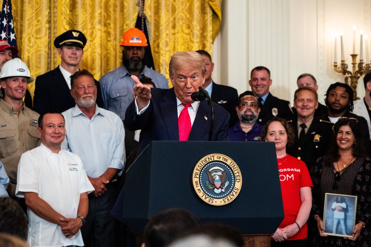President Donald Trump delivers remarks advocating for the Republican tax and spending bill in the East Room of the White House on Thursday. MUST CREDIT: Demetrius Freeman/The Washington Post (Demetrius Freeman/The Washington Post)