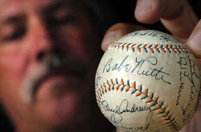 
Spokane resident Bill Bennett's great-great aunt had this ball signed by members of the 1931 New York Yankees.
 (Ingrid Barrentine/ / The Spokesman-Review)