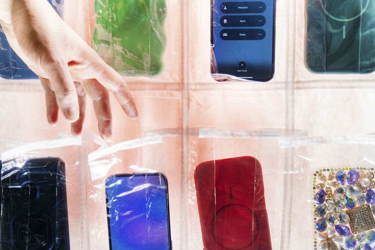 Some teachers have tried to find simpler means of enforcing phone bans, asking students to deposit their phones in a plastic caddy.  (New York Times )