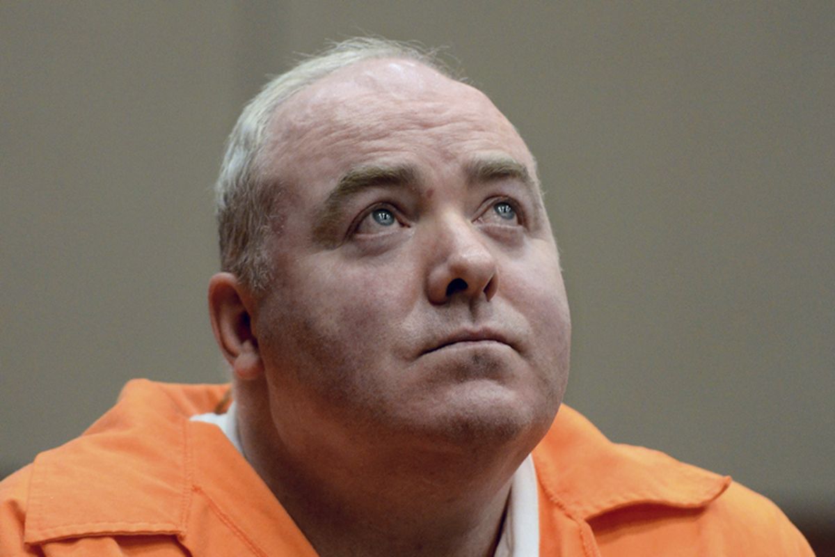 FILE - In this Jan. 24, 2012 file photo, Michael Skakel looks up while listening to a statement from John Moxley, brother of victim Martha Moxley in court in Middletown, Conn. Skakel