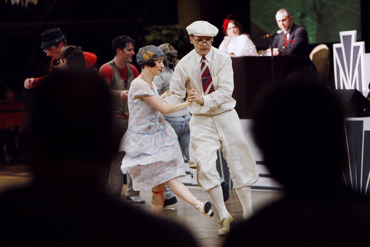Heidi Rosenau and Joe McGlynn of New York participate in a six-hour 1920s-style Swing Dance-Off competition, part of Atlantic City, N.J.’s ongoing commemoration of the city’s rich history during the 1920s. (Associated Press)