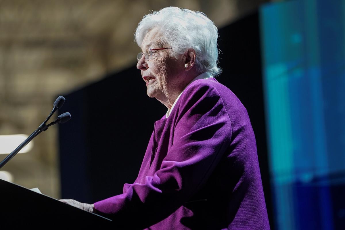 Alabama Gov. Kay Ivey speaks during a presentation at the opening of a Mercedes-Benz electric vehicle battery factory on March 15, 2022, in Woodstock, Ala.  (Reuters)