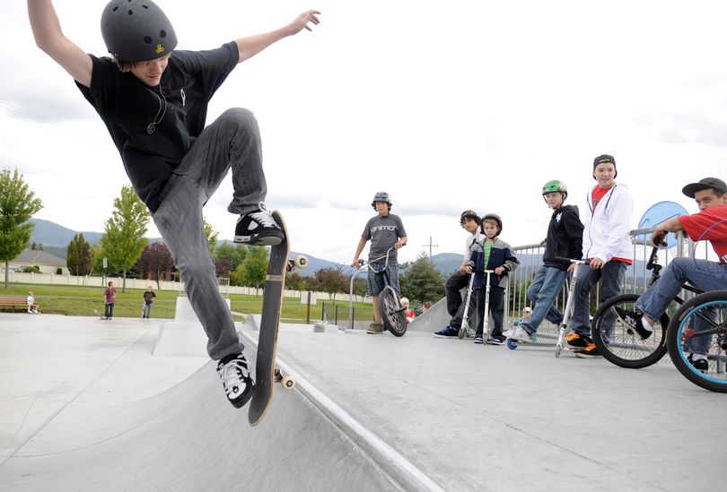 Cohl Orebaugh, 14, practices  skateboarding on the half-pipe at Pavillion Park in Liberty Lake  Sept. 8, before he went on to set a world record.  (Jesse Tinsley)