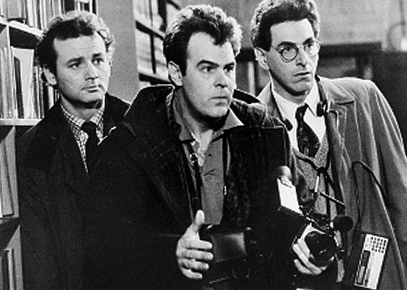 FILE - In an undated file photo, Bill Murray, Dan Aykroyd, center, and Harold Ramis, right, appear in a scene from the 1984 movie 