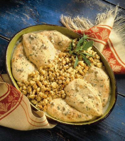 
One-dish Chicken & Stuffing Bake makes a glorious meal.
 (All materials, including the main photo on the cover, courtesy of Campbell's Red and White Soups / The Spokesman-Review)