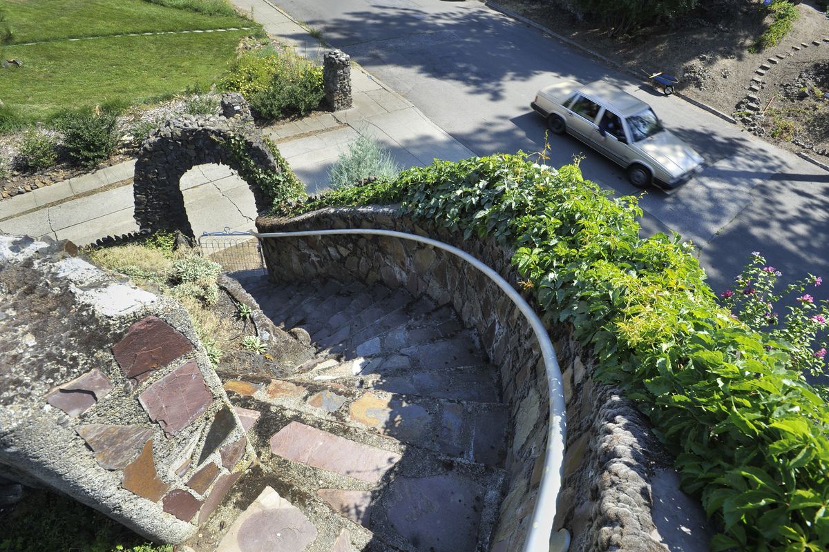 A stepped path leads to the top of a basalt outcropping in the front yard of the home at 621 E. Seventh Ave. (Dan Pelle)
