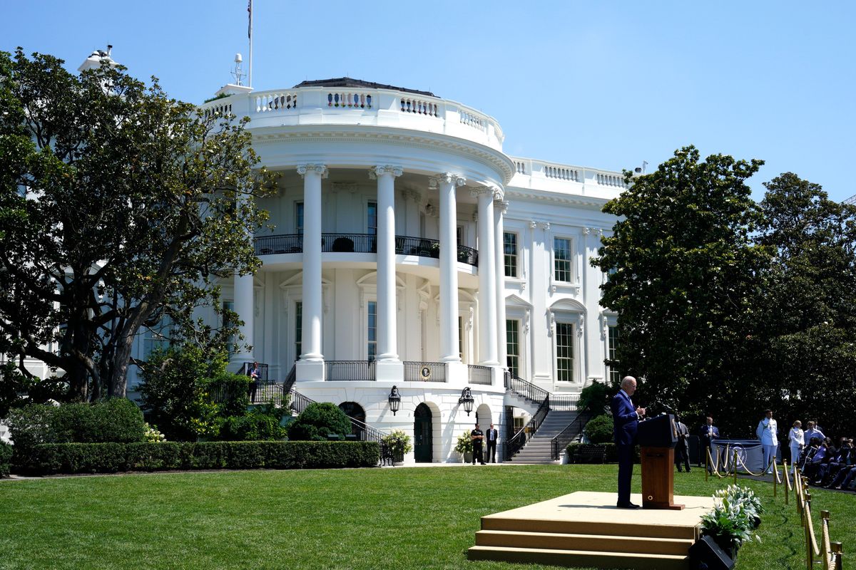 U.S. President Joe Biden discusses the Bipartisan Safer Communities Act, the gun violence reduction legislation, on the South Lawn of the White House in Washington, D.C., on Monday, July 11, 2022. (Yuri Gripas/Abaca Press/TNS)