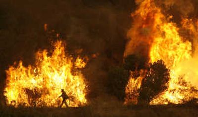 
Firefighters set backfires Wednesday at Camp Pendleton, Calif.,  in an effort to control the fires on the base. Associated Press photos
 (Associated Press photos / The Spokesman-Review)