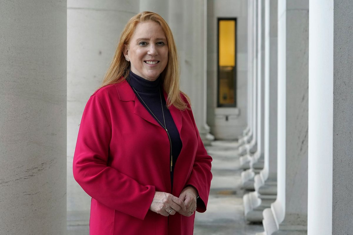 Washington Secretary of State Kim Wyman poses for a photo, Monday, Nov. 15, 2021, at the Capitol in Olympia, Wash. Wyman, a Republican, is leaving her office to serve as the election security lead for the Biden administration’s Department of Homeland Security’s Cybersecurity and Infrastructure Security Agency, the agency responsible for safeguarding U.S. elections.  (Ted S. Warren)