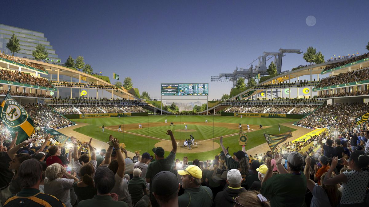 This rendering released Wednesday, Nov. 28, 2018, by the Oakland Athletics shows an interior view of the baseball club