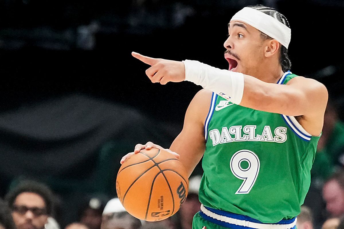 Dallas guard Ryan Nembhard brings the ball up the court during an NBA game against Brooklyn at American Airlines Center on Jan. 12 in Dallas.  (Smiley N. Pool)