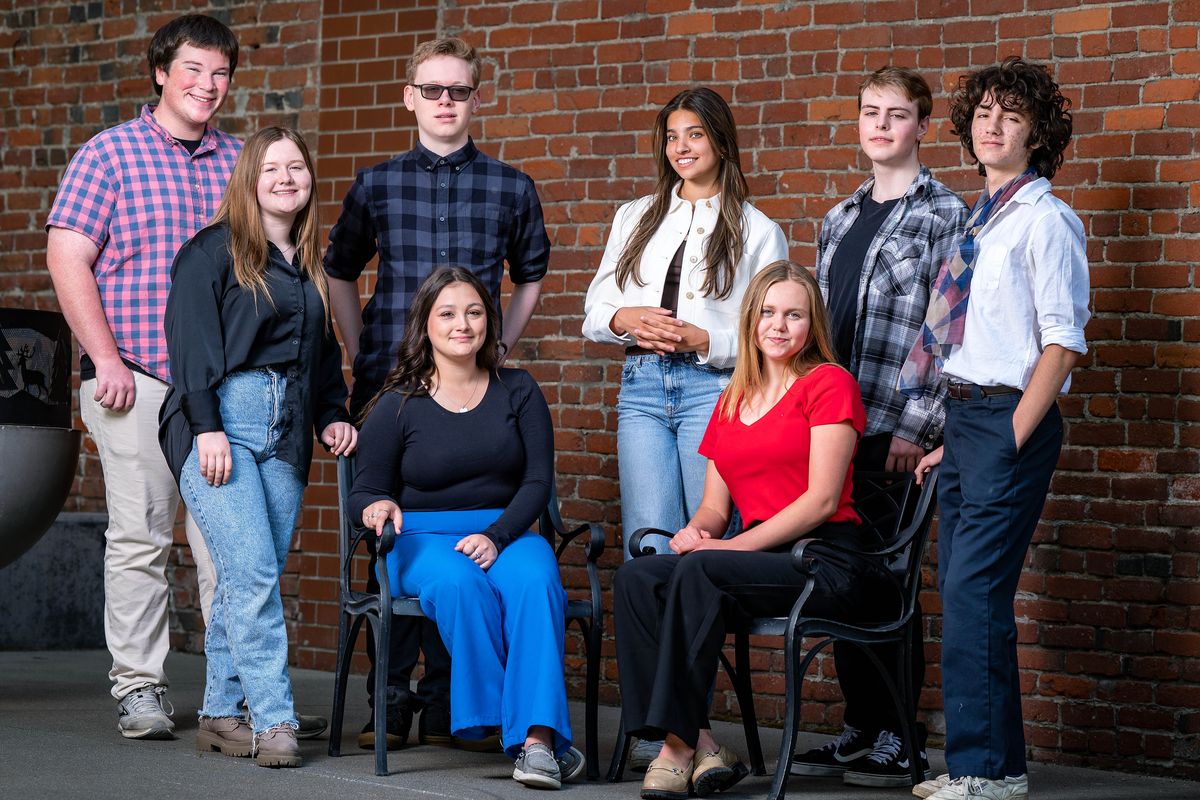 Back row, left to right: Liam Bradford from Lakeland High School, Zak Curley from Cheney, Isabelle Parekh from Lewis and Clark, Luke Blue from Mt. Spokane and Trevor Picanco from Lewis and Clark. Bottom row, left to right: Roberta Simonson from Deer Park, Samantha Fuller from Lakeland and Paige Van Buren from Ridgeline.  (COLIN MULVANY/THE SPOKESMAN-REVI)