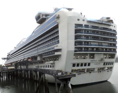 The Emerald Princess cruise ship is docked in Juneau, Alaska, Wednesday, July 26, 2017. The FBI is investigating the domestic dispute death of a Utah woman on board the ship, which was traveling in U.S. waters outside Alaska. (Becky Bohrer / Associated Press)