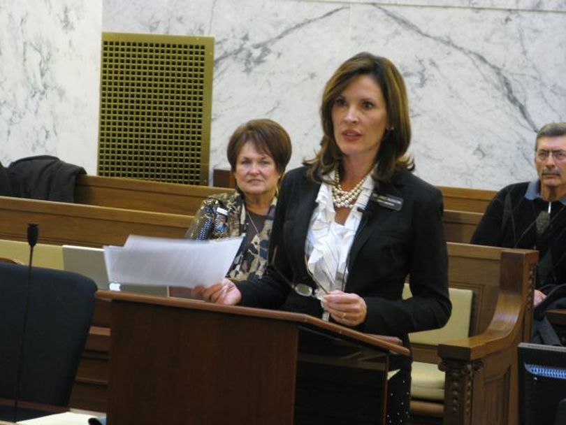 House Health & Welfare Chair Janice McGeachin, R-Idaho Falls, calls for restoring some of last year's Medicaid cuts; at left is Senate Health & Welfare Chair Patti Anne Lodge, R-Huston, who made the same request. (Betsy Russell)