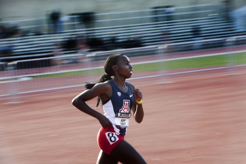 Arizona's Elvin Kibe leads in the women's 10k during the 2014 Pac-12 Track and Field Championships on Saturday, May 17, 2014, at Mooberry Track and Field Complex in Pullman, Wash. (The Spokesman-Review)