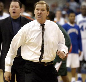 Creighton head coach Dana Altman expresses his displeasure with a blocking call with two seconds remaining in their Monday March 20, 2006, NIT basketball game against Miami.  Miami went on to make one of the free throws and beat Creighton 53-52. (Dave Weaver / Associated Press)
