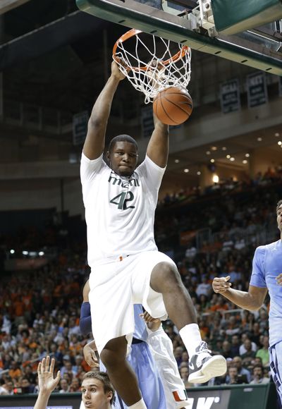 Miami center Reggie Johnson is just one of the reasons the Hurricanes have enjoyed success this season. (Associated Press)