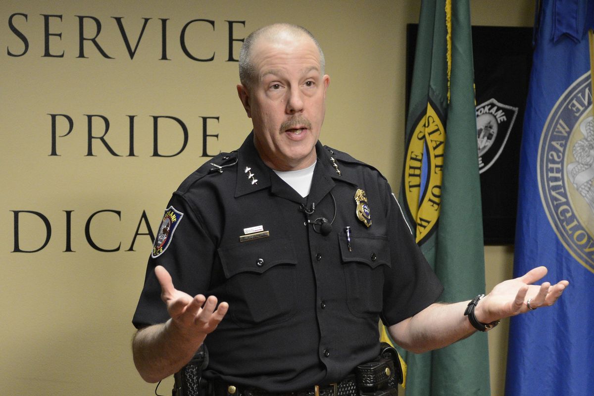 Spokane Police Chief Frank Straub briefs the media about the Boston Marathon bombing, Monday, April 15, 2013. (Colin Mulvany / The Spokesman-Review)