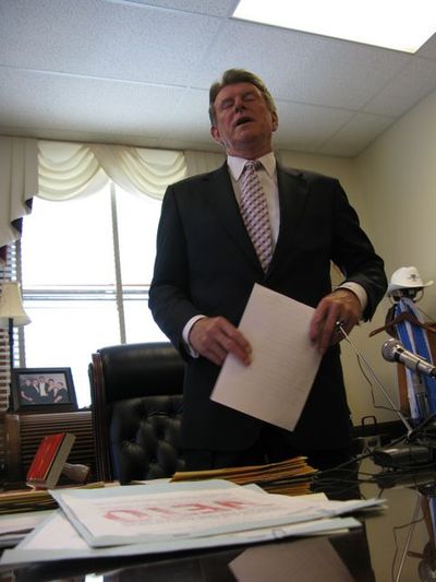 Gov. Butch Otter says he would've vetoed two bills on Monday anyway, regardless of his dispute with lawmakers over transportation. The two he vetoed were unrelated to the dispute. (Betsy Russell / The Spokesman-Review)