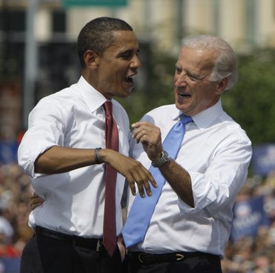 Sen. Barack Obama and his running mate, Sen. Joe Biden, appear Saturday in Springfield, Ill.  (Associated Press / The Spokesman-Review)