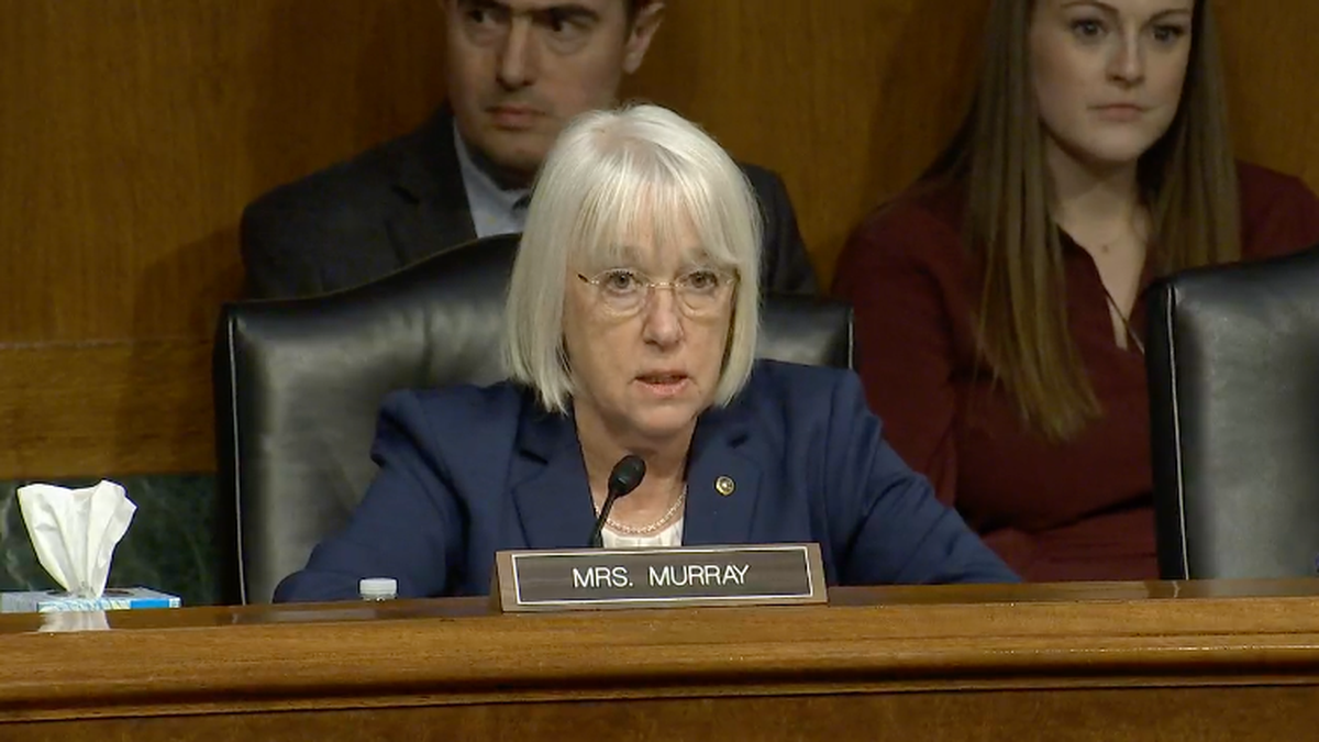 Sen. Patty Murray, D-Wash., questions a witness during a Senate Veterans’ Affairs Committee hearing on Wednesday.  (Screenshot/Senate Veterans