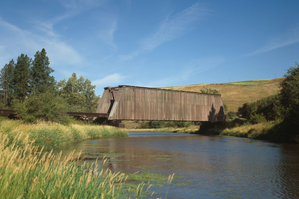 UNDATED PHOTO - The Manning-Rye covered bridge in Whitman County was built by the Spokane and Inland Empire Railway around 1918. It was destroyed in a wildfire Monday, Sept. 7, 2020. Photo from the Library of Congress Collection  (Library of Congress)