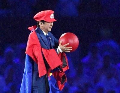 Japanese Prime Minister Shinzo Abe appears as the Nintendo game character Super Mario during the closing ceremony at the 2016 Summer Olympics in Rio de Janeiro, Brazil. (Yu Nakajima / Associated Press)