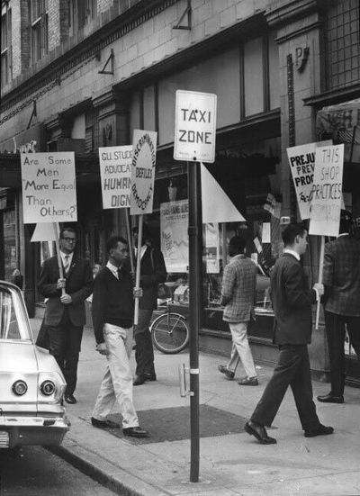 In October 1963, an exchange student at Gonzaga University from Liberia went into a downtown Spokane barbershop to ask for a haircut. Student Jangba Johnson was refused service at the shop, which later found picketers in front advocating for civil rights. This photo is part of the Spokane Valley Heritage Museum’s exhibit “The 1960s: Change, Chaos & Culture.”  (Courtesy)