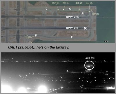 This composite of file images released by the National Transportation Safety Board (NTSB) shows Air Canada flight 759 (ACA 759) attempting to land at the San Francisco International Airport in San Francisco on July 7, 2017. (AP)
