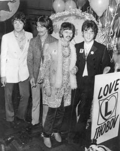 
The Beatles, from left, Paul McCartney, George Harrison, Ringo Starr and John Lennon, are seen at EMI Studios in London, England, June 24, 1967. A few days after this photo was taken, the peace movement anthem 
