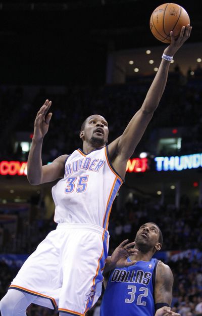 Oklahoma City’s Kevin Durant scored 40 points in overtime win over Dallas. (Associated Press)