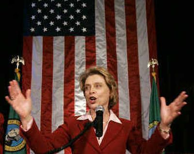 
Democratic gubernatorial candidate Christine Gregoire speaks to supporters  Tuesday in Seattle. 
 (Associated Press / The Spokesman-Review)