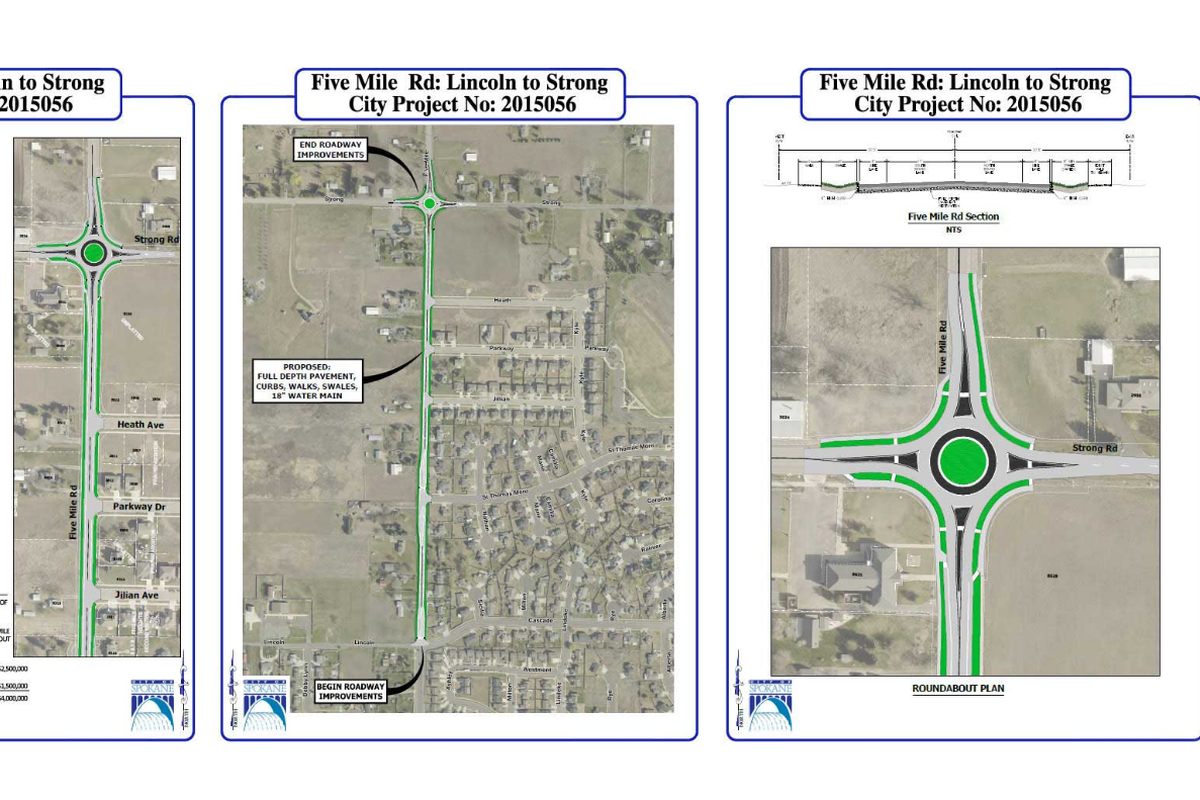 A $4 million project will completely rebuild Five Mile Road from Lincoln Road to Strong, where a roundabout will be built in 2019. (Courtesy City of Spokane)
