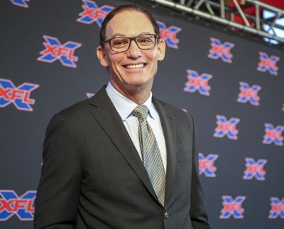 Former CFL and NFL coach Marc Trestman smiles during a news conference Tuesday, March 5, 2019, at Raymond James Stadium in Tampa, Fla., after he was named head coach of the Tampa Bay XFL football team. (Chris Urso / Associated Press)