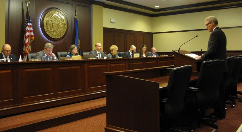 Sen. Bob Nonini, R-Coeur d'Alene, pitches legislation to the Senate State Affairs Committee on Friday morning (Betsy Russell)