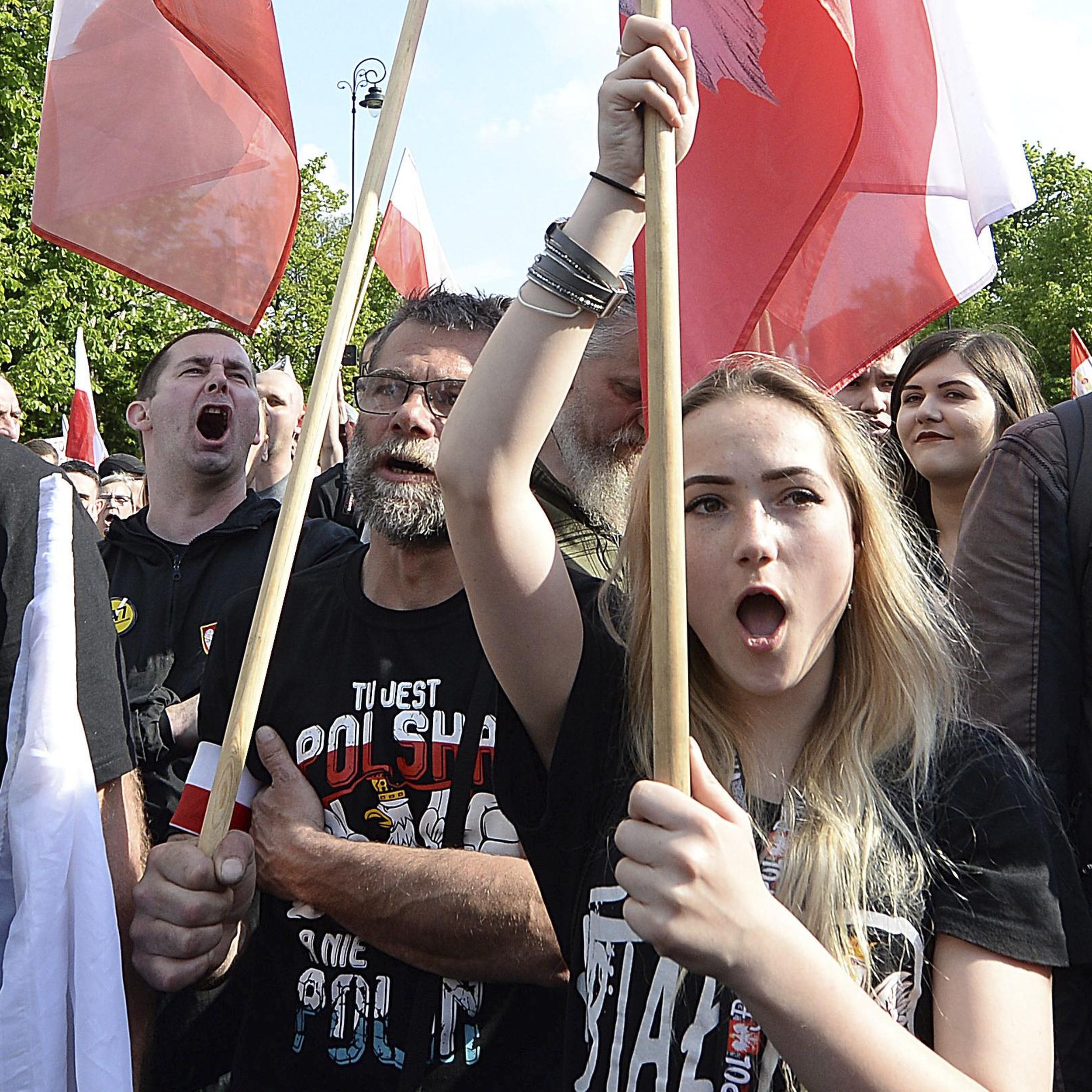 Wroclaw, Poland. 02nd Apr, 2016. Justyna Helcyk, Coordinator of ONR  (National Radical Camp)delivers a speech during anti immigrant and anti  Muslim protest organized by Oboz Narodowo-Radykalny (National Radical Camp)  in Wroclaw, western