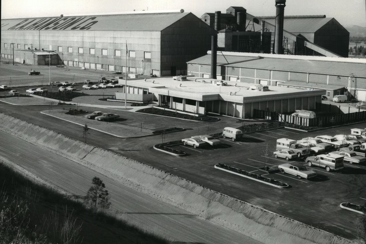 The R.A. Hanson Co., pictured here in 1976, moved into the former Kaiser magnesium plant at the corner of Crestline St. and Magnesium Road in the 1960s. The complex has more than 200,000 square feet of indoor space. The ditch in the foreground was dug and formed by Hanson equipment designed for canal construction. The 1974 office building is built from modular panels made by Hanson. (THE SPOKESMAN-REVIEW PHOTO ARCHIVE / SR)