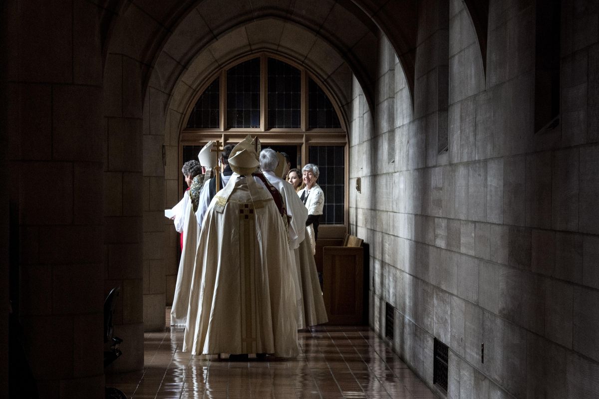 The Consecrating Bishops join the procession before the ordination of the Rev. Canon Gretchen Mary Rehberg as bishop in the Church of God and the ninth bishop of the Episcopal Diocese of Spokane at the Cathedral of St. John the Evangelist in Spokane on Saturday, March 18, 2017. (Kathy Plonka / The Spokesman-Review)