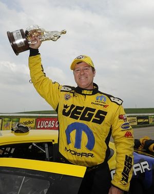 Jeg Coughlin won in the Pro Stock division at the Kansas Nationals from his fourth qualifying position and beat Greg Stanfield, Rickie Jones and Vincent Nobile en route to the victory, the 53rd of his career. (Photo courtesy of NHRA) (Nd Photographer)
