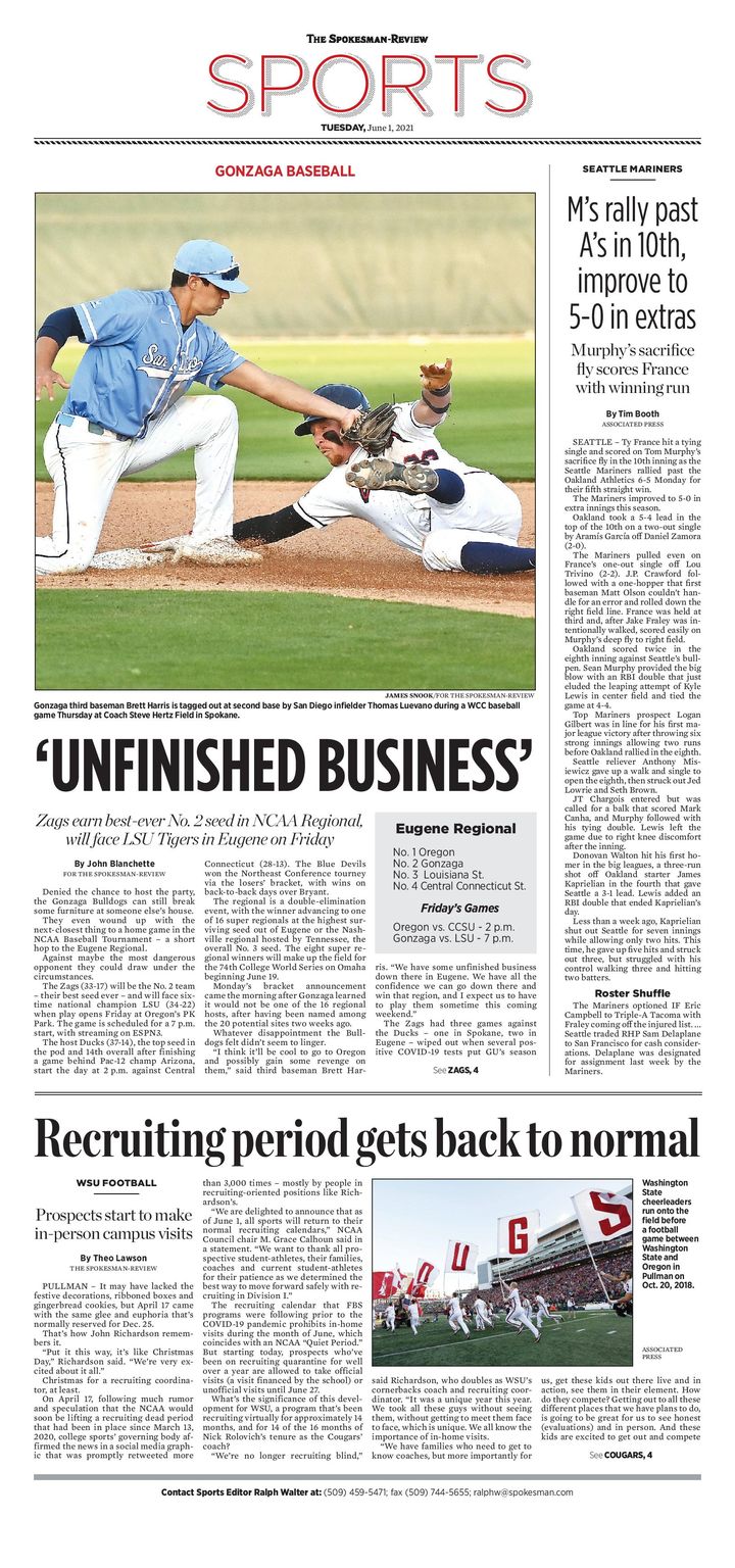 Sports Front Page for June 1, 2021 | The Spokesman-Review