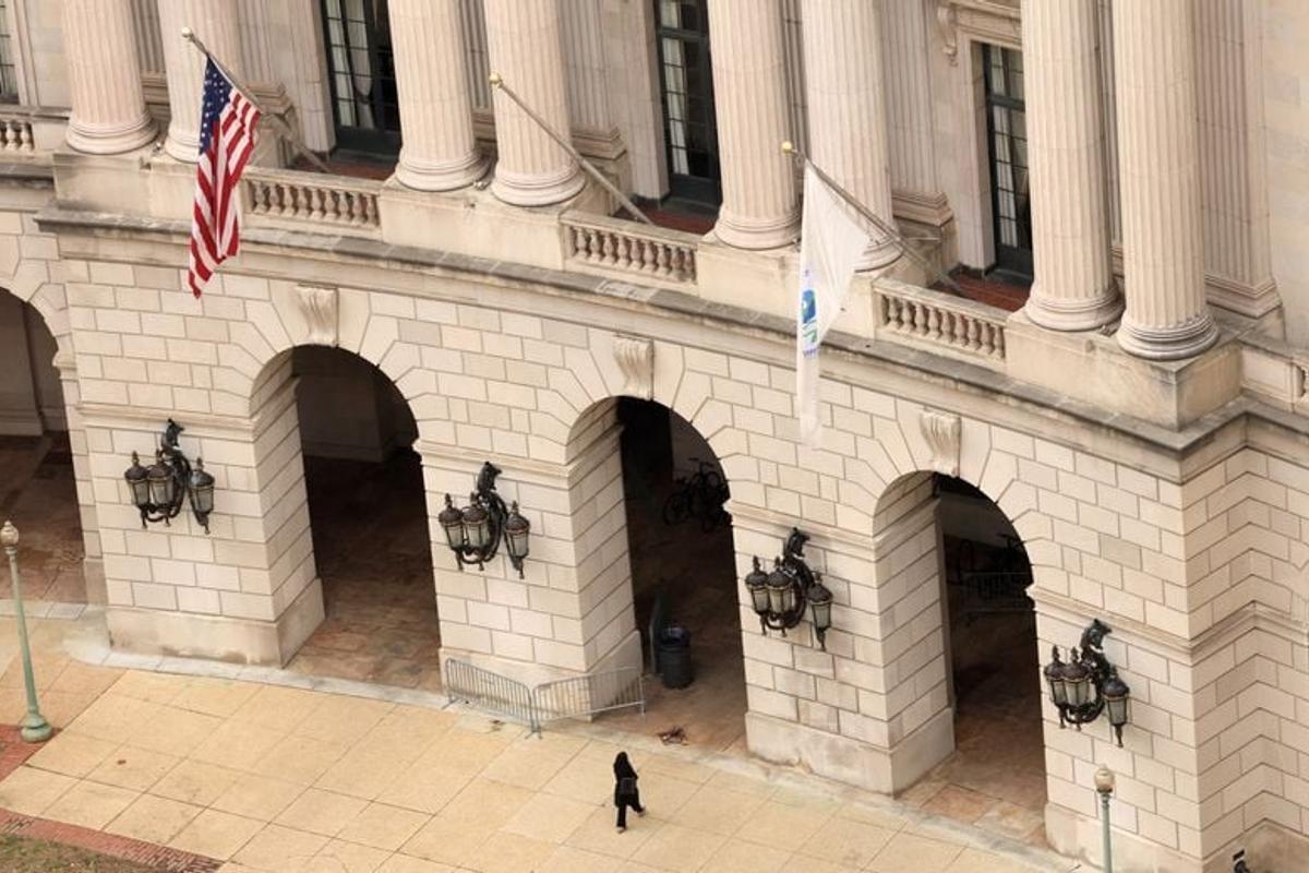 A person walks toward the offices of the U.S. Environmental Protection Agency on Feb. 3, 2025, in Washington, D.C.   (Reuters )