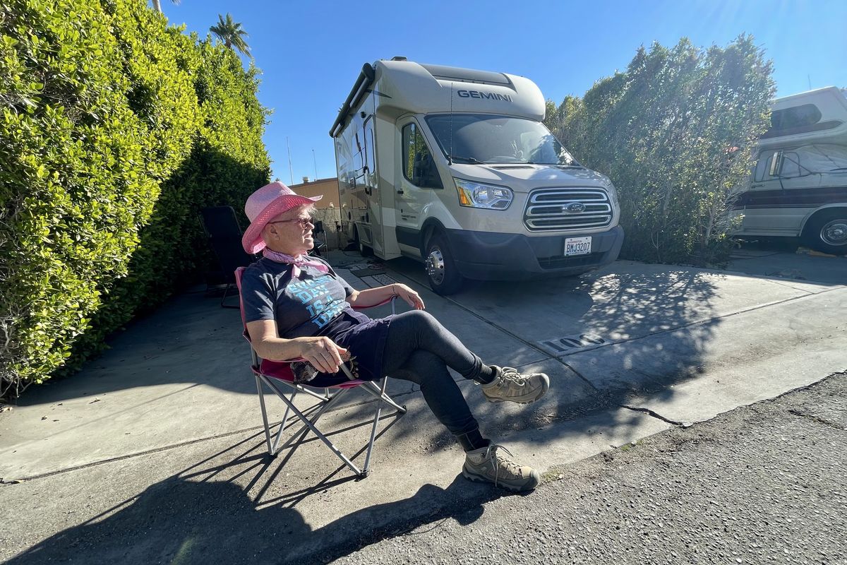 The Happy Traveler RV Park in Palm Springs is Leslie’s home through February. (John Nelson)