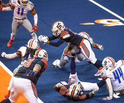 The Spokane Shock are back at the Arena for the first time since their 61-37 Indoor Football League win against the Northern Arizona Wranglers.  (DAN PELLE/THE SPOKESMAN-REVIEW)